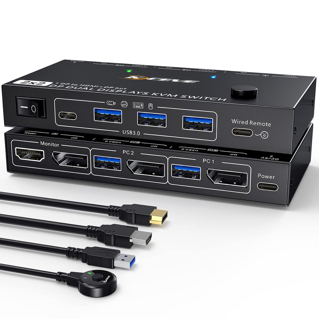 Dual Monitor DP KVM Switch, MST 2 Ein 2 Aus Displayport USB3.0 KVM Umschalter Unterstützt Extend und