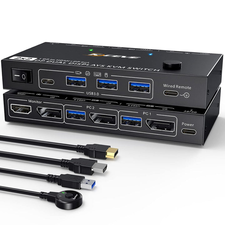 Dual Monitor DP KVM Switch, MST 2 Ein 2 Aus Displayport USB3.0 KVM Umschalter Unterstützt Extend und