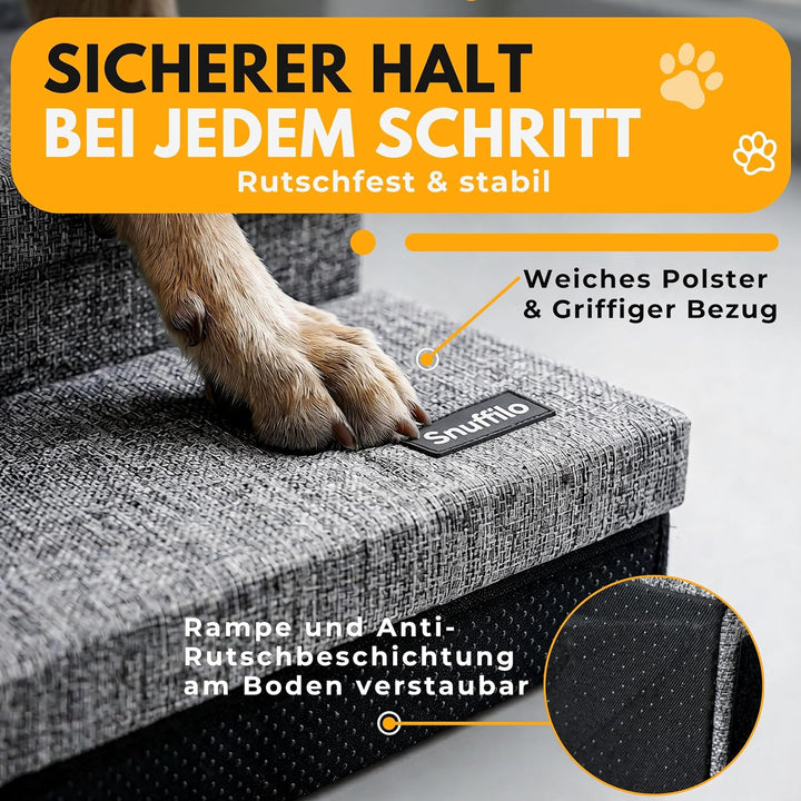 Hundetreppe mit 4 Aufbewahrungsboxen | mit Rampenfunktion | Faltbare Haustier rutschfeste Sicherheit