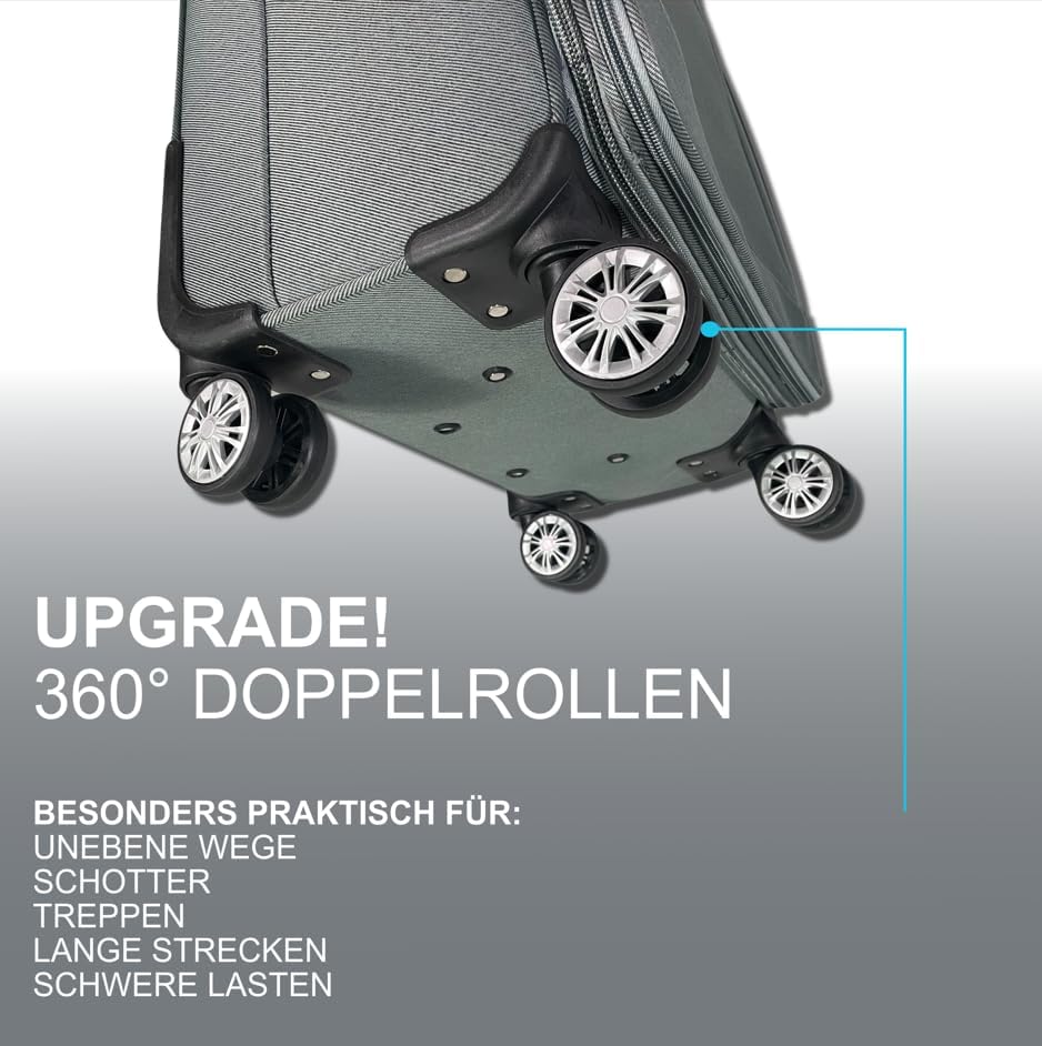 Stoff Reisekoffer Trolley Erweiterbar mit Zwillingsrollen (M/L/XL/XXL oder 4er Set) Weichgepäck (Gra