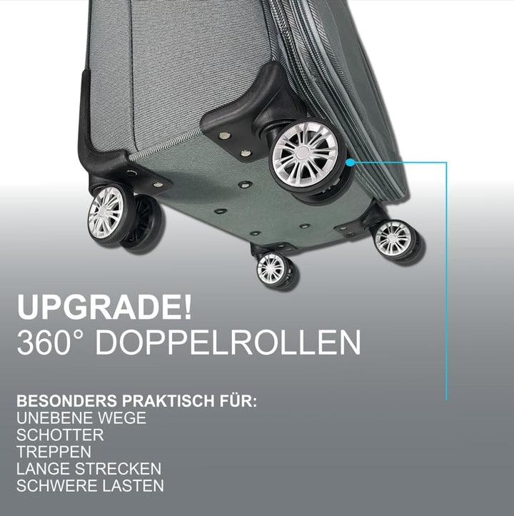 Stoff Reisekoffer Trolley Erweiterbar mit Zwillingsrollen (M/L/XL/XXL oder 4er Set) Weichgepäck (Gra