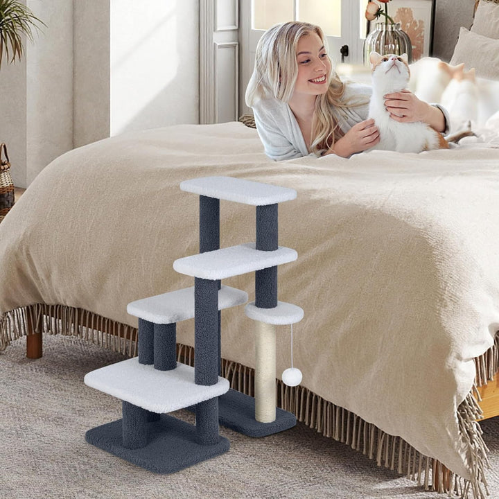 GOPLUS Katzentreppe 4-stufige, 2 in 1 Kratzbaum Hundetreppe mit Sisal-Kratzpfosten, 4 grosse Plattfo