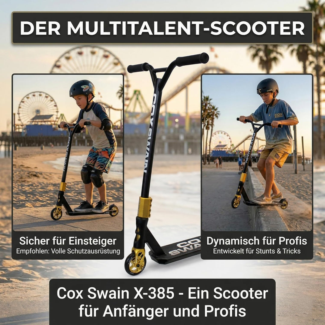 Cox Swain Stunt Scooter X-385, SCS-Kompression, CNC Fork, 100mm PU/Alu Rollen, ABEC 9, Kinder + Erwa
