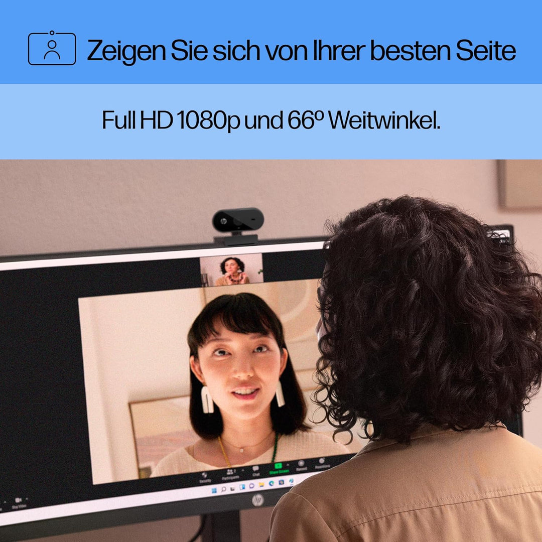 HP 320 All-in-One-Webcam (USB-A, 1080p/Full HD Auflösung, 360° schwenkbar, 66°-Weitwinkel, Belichtun