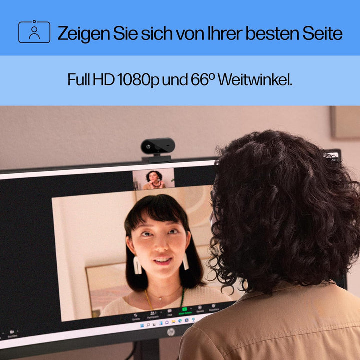 HP 320 All-in-One-Webcam (USB-A, 1080p/Full HD Auflösung, 360° schwenkbar, 66°-Weitwinkel, Belichtun