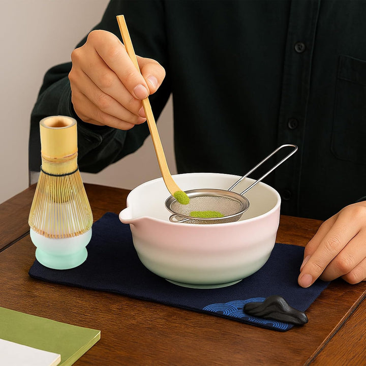 Matcha Set - 8 Stück Matcha Besen Tea Set, Matcha-Schale mit Ausgiesser, Bambus Matcha Whisk, Schauf