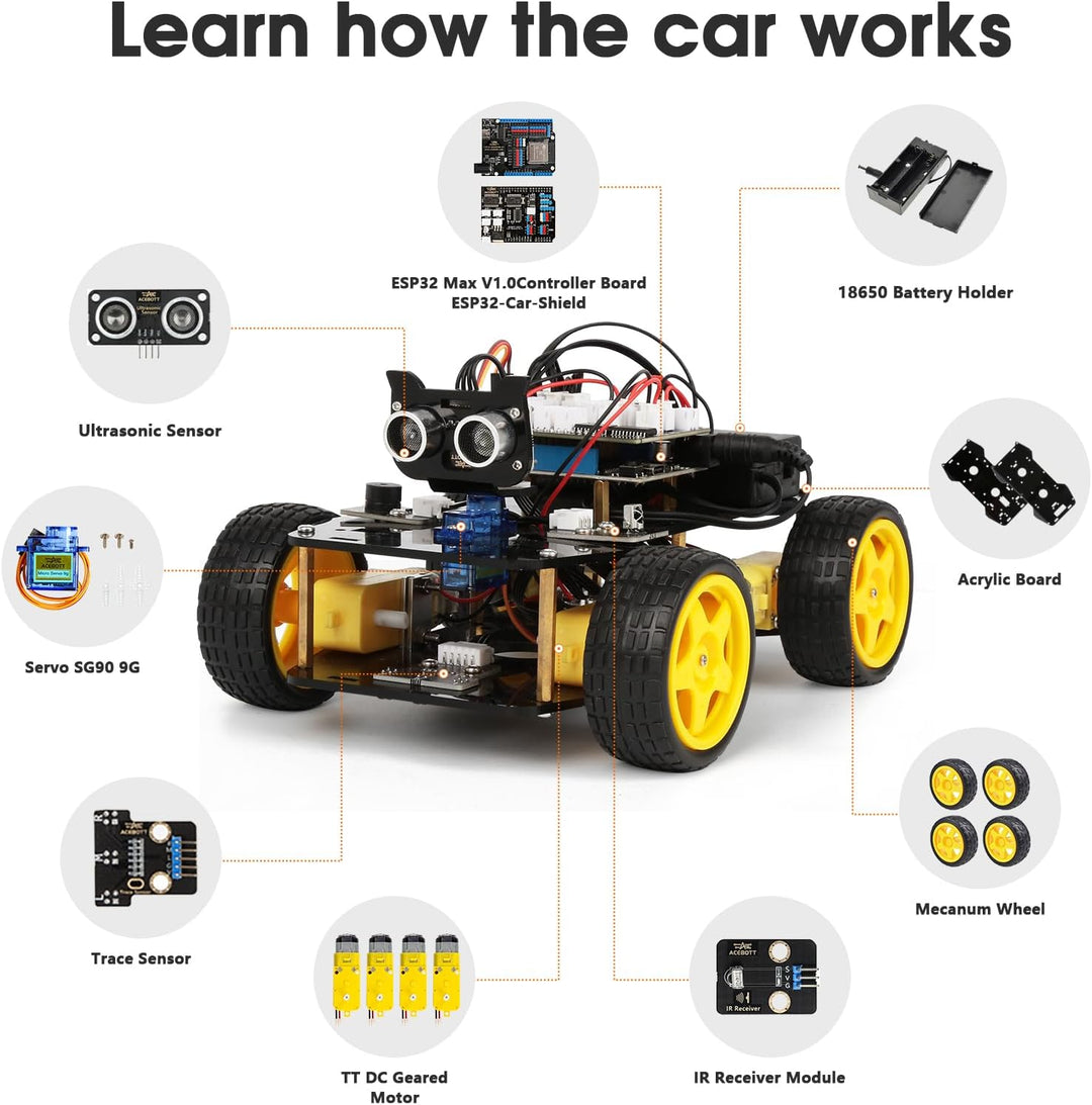 ACEBOTT Roboter Bausatz für Kinder 12+ Jahren, Roboter Kinder kompatibel mit Arduino und Scratch, Ro