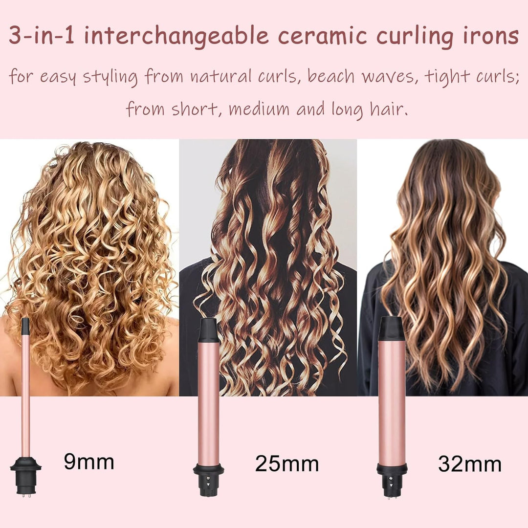 Lockenstab 3 in 1, Lockenstäbe Curling Iron Set mit 3 austauschbaren Keramik Lockenstab 9-32mm für G