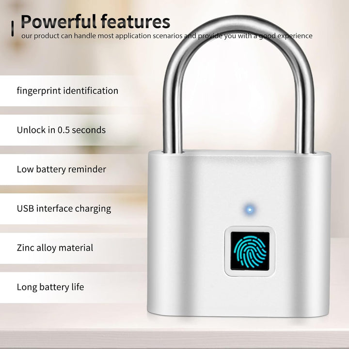 SPORWAY Fingerabdruck Schloss, USB-Aufladung Vorhängeschloss Schlüsselloses Schloss IP55 Wasserdicht