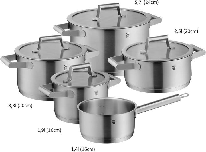 WMF Comfort Line Topfset Induktion 5-teilig, Kochtopf Set mit Glasdeckel, Cromargan Edelstahl mattie