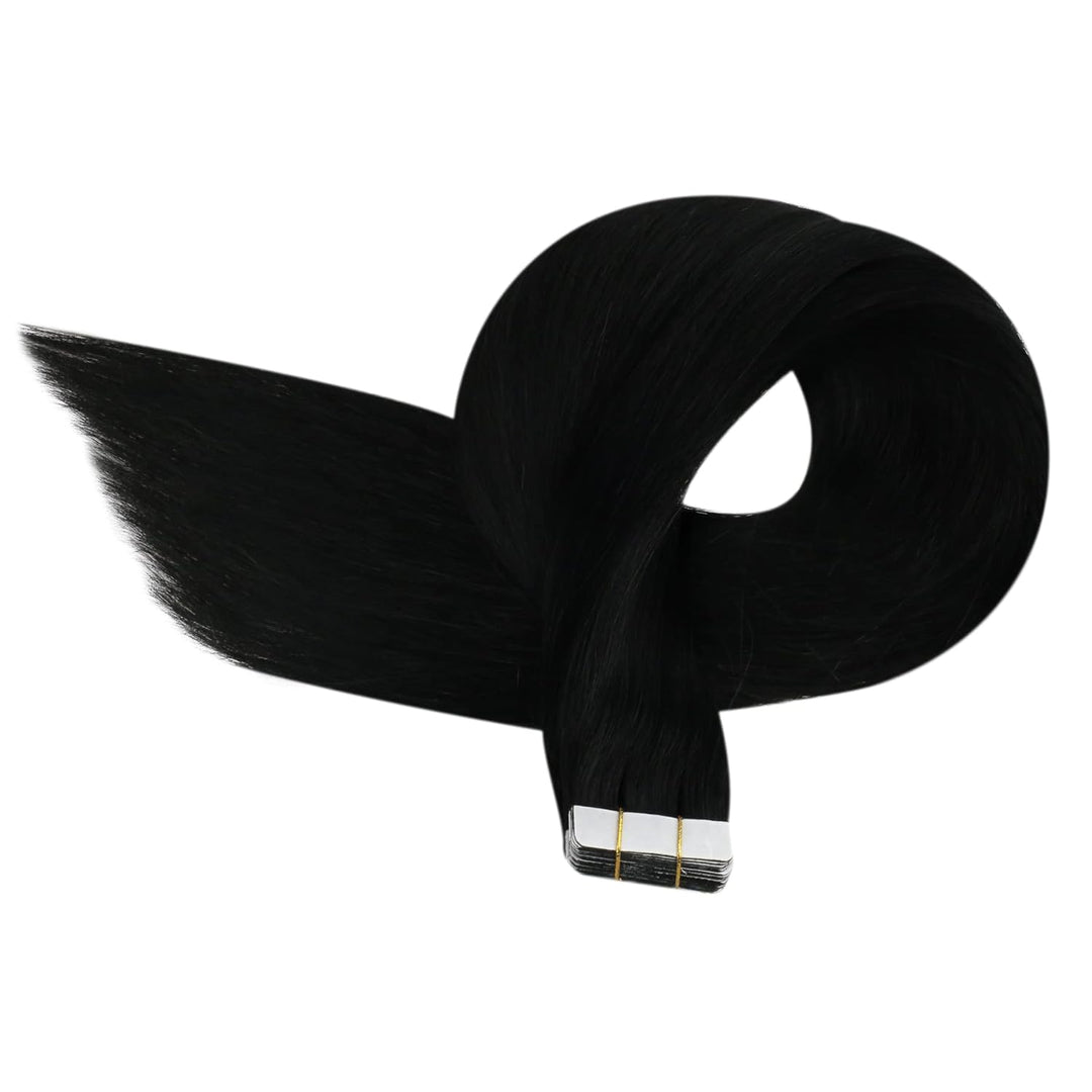 Ugeat 30cm Tape Extensions Echthaar Schwarz Haarverlangerung Tape Echthaar 30Gramm Unsichtbares Tape