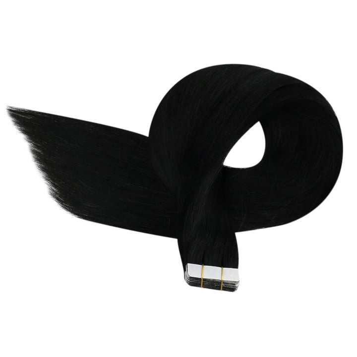 Ugeat 30cm Tape Extensions Echthaar Schwarz Haarverlangerung Tape Echthaar 30Gramm Unsichtbares Tape
