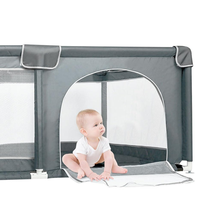 Laufstall Baby 120x160 cm – Baby Laufgitter aus Oxford Stoff mit Netz, rutschfest, mit Aufbewahrungs