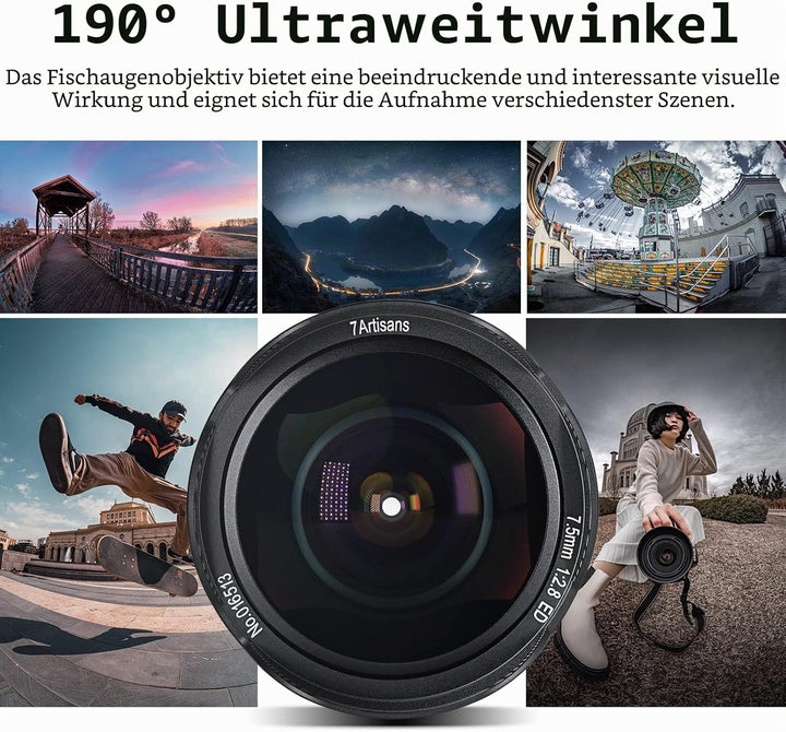 7artisans 7,5 mm f2.8 Mark II APS-C Fischaugen-Weitwinkelobjektiv Micro 4/3 MFT spiegellose Kamera G