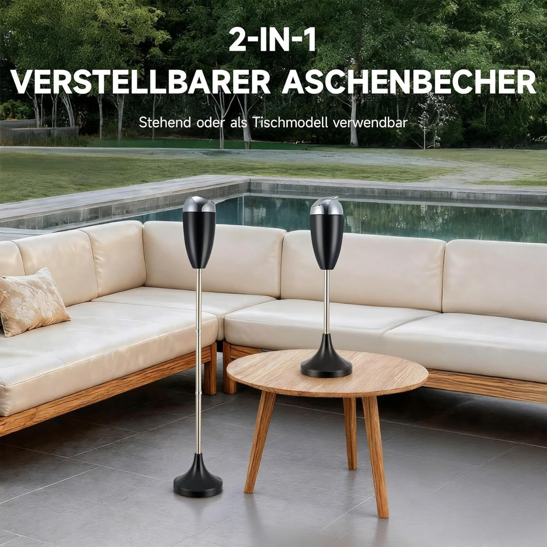 CO-Z Standaschenbecher Edelstahl Aschenbecher mit Deckel für Drinnen Höhenverstellbar Stand Aschenbe