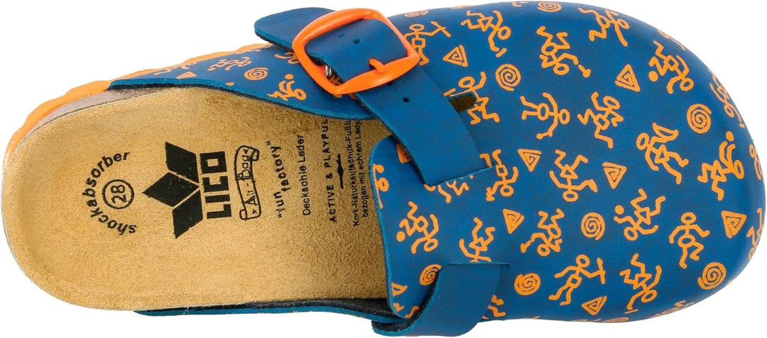 Lico Unisex Kinder Bioline Clog Kids Pantoletten 27 EU Blau Orange, 27 EU Blau Orange