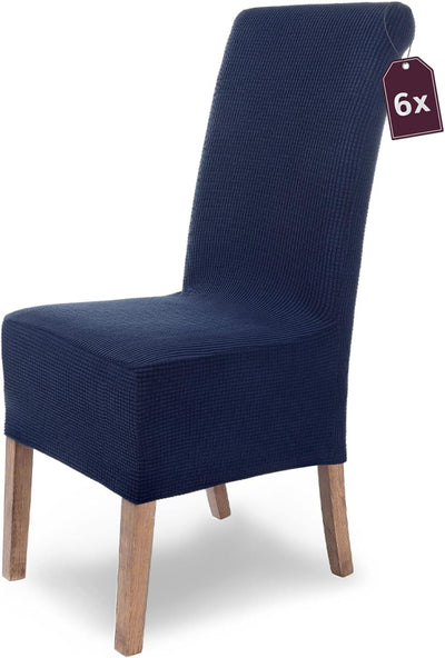 SCHEFFLER-Home Stuhlhussen Stretch Sofia/Stretch Stuhlhussen Blau 6er Set/elastische Stuhlabdeckunge