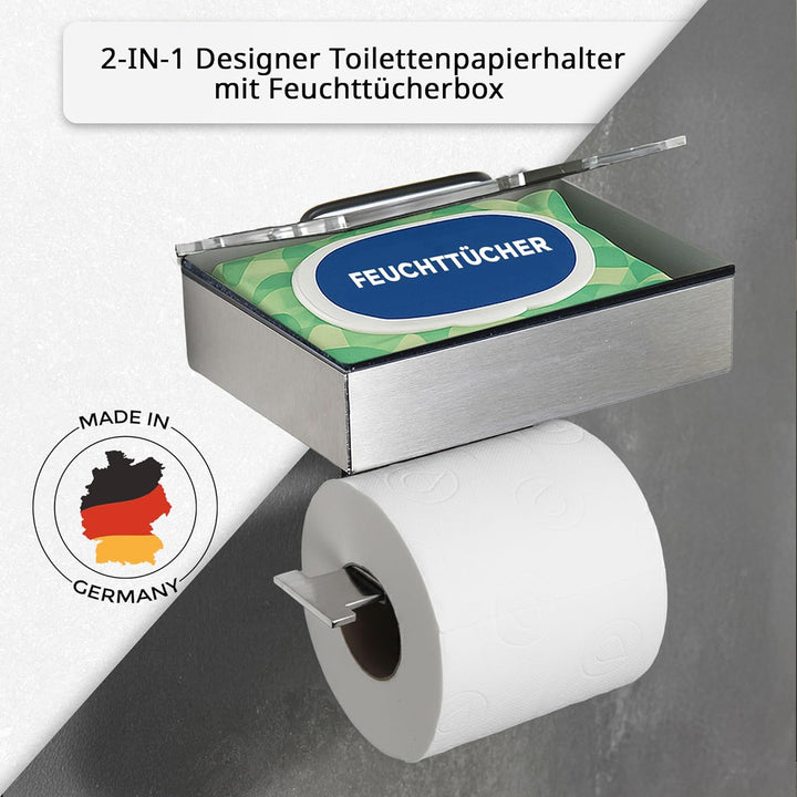 Toilettenpapierhalter mit Feuchttücherbox - Gehäuse Matt & Abdeckung Glas Weiss - befüllbar von Link