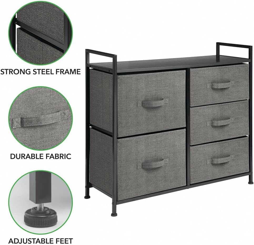 mDesign Kommode aus Stoff – schmaler Schrank Organizer mit 5 Schubladen – praktisches Aufbewahrungss