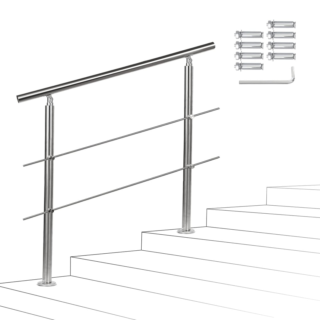 Joparri Treppengeländer 80cm mit 2 Querstreben, Edelstahl Handlauf Winkelverstellbar, Geländer für I