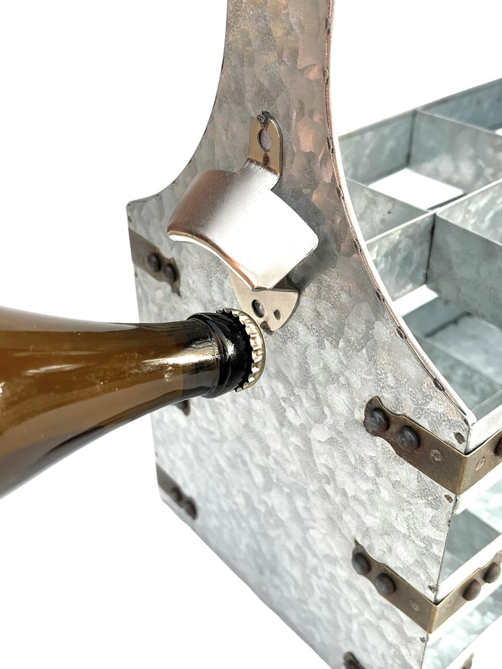 DanDiBo Bierträger Metall mit Öffner 96403 Flaschenträger 6 Flaschen Flaschenöffner Flaschenkorb Män