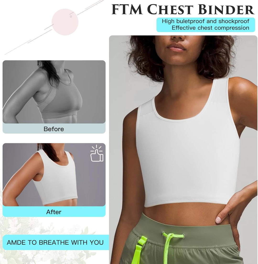 XUJI Halb Brust Binder Transgender Kompression FTM Pullover Design Binder S Weiss, S Weiss