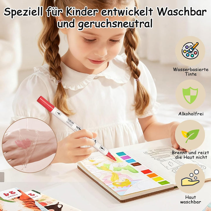 60 Farben Acrylstifte Set mit Doppelspitze (Feiner Spitze und Pinsel), Acrylstifte für Steine Wasser