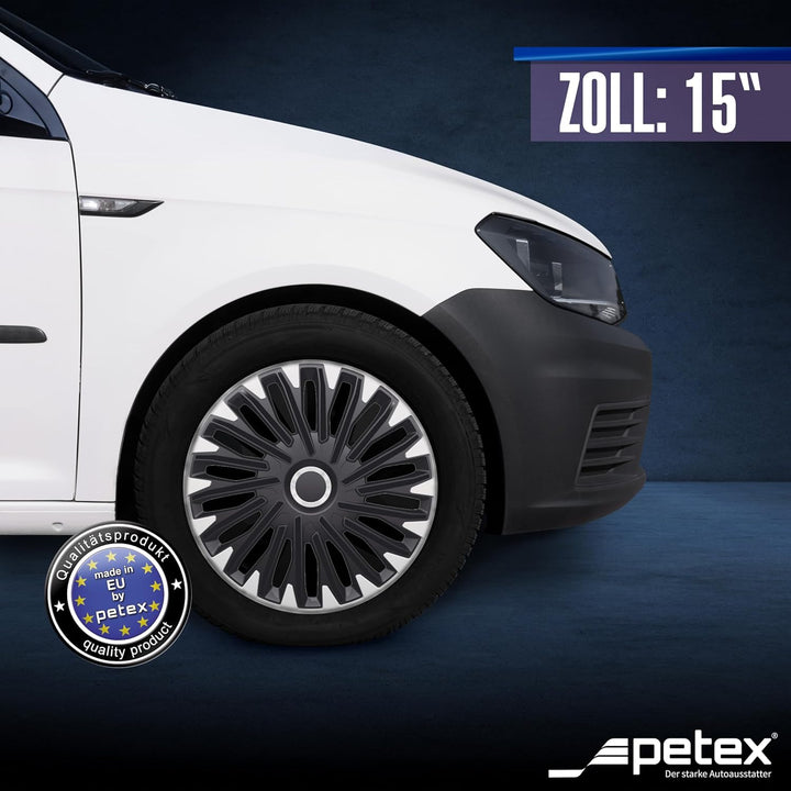 PETEX RB558515 Radzierblende Quantum Pro schwarz/silber Grösse 15" 2-fach lackiert mit Chromring Mat