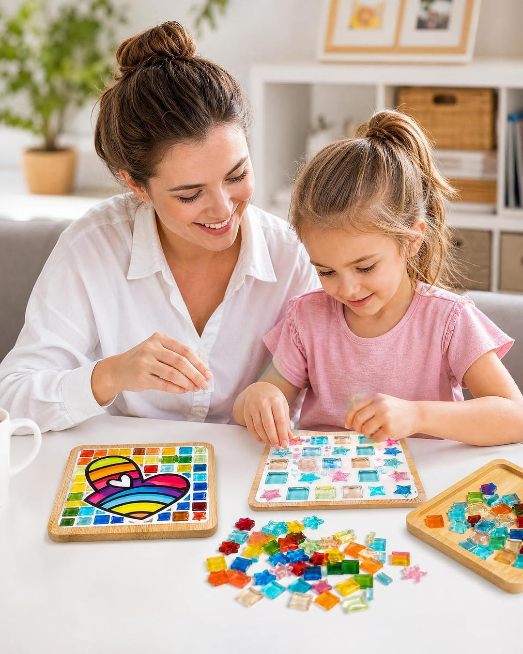 4 Stück Mosaik Untersetzer Bastelset - Mosaik Bastelset Erwachsene aus Holz | Mosaiksteine zum Baste