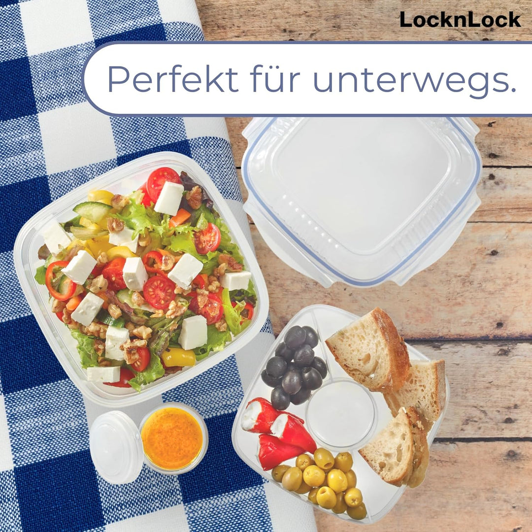 Lock & Lock Salat-to-go Brotdose aus Kunststoff – Salat Lunchbox mit Topping Einsatz und Dressing Be