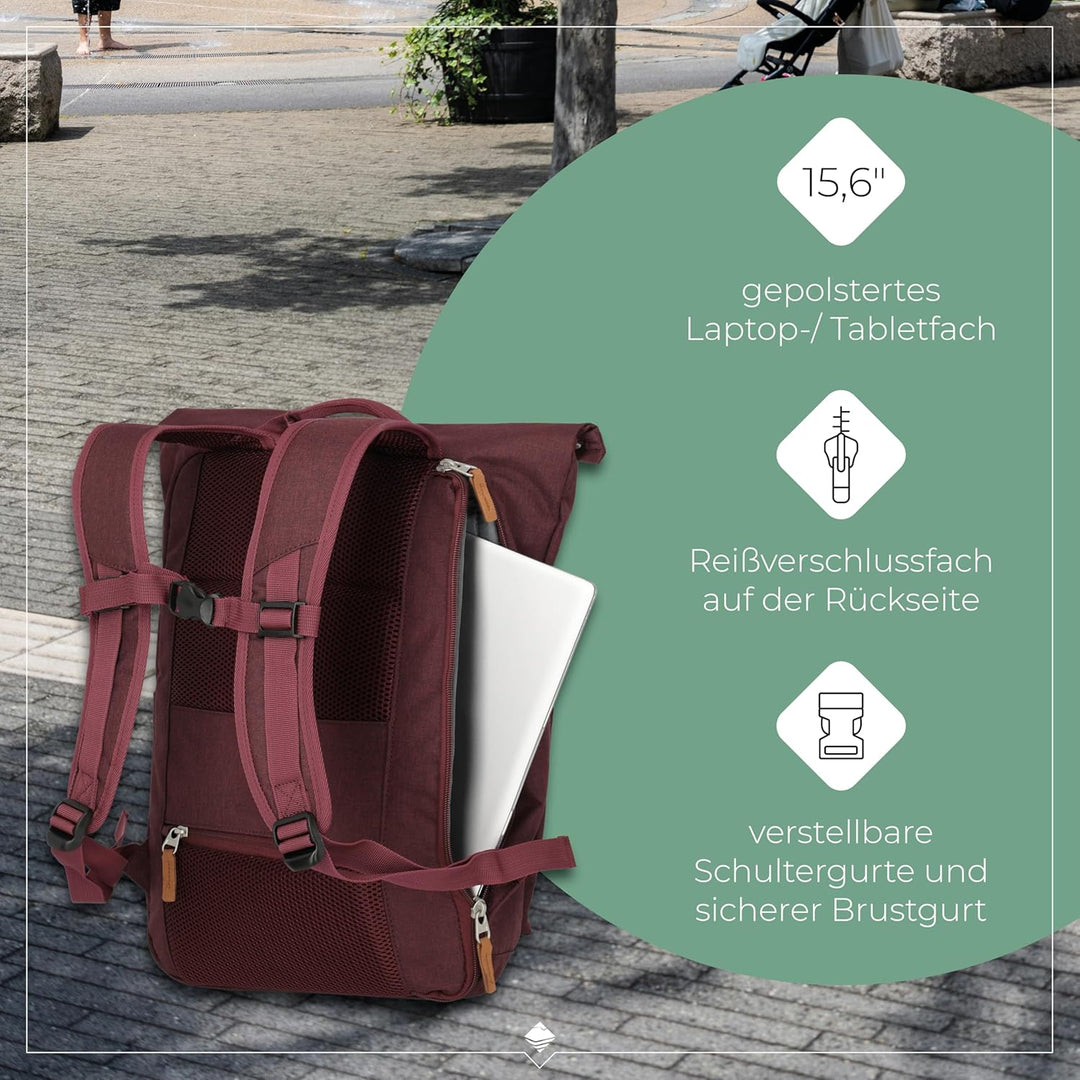 travelite Handgepäck Rucksack mit Laptop Fach 15,6 Zoll, Gepäck Serie BASICS Daypack Rollup: Praktis