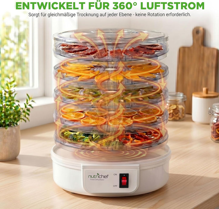 Nutrichef Dörrautomat 5 Einschübe | Dörrgerät für Fleisch, Beef Jerky, Obst, Gemüse & Hundeleckerlis