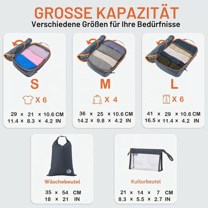 Cipway Kompression Koffer Organizer Set für Rucksack ，Ultraleichte Packtaschen Compression Packing C