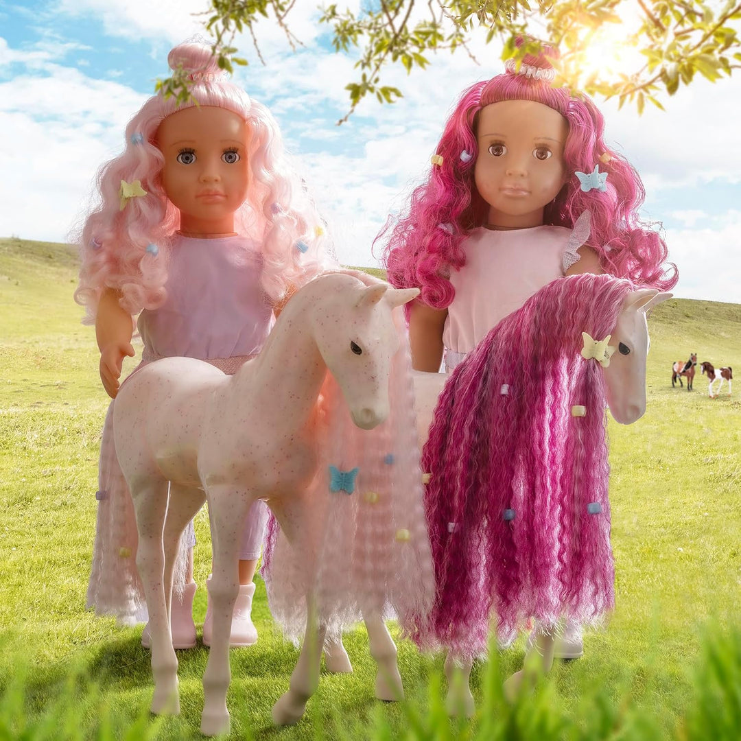 Our Generation - Estra & Delta - 46 cm-Puppe & Pferdefohlen-Set - Passend zu Fuchsia Haar - Zubehör