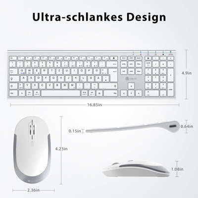 iClever kabellose Tastatur und Maus Set, 2.4G kabellose Tastatur und Maus, USB-C wiederaufladbar, Or