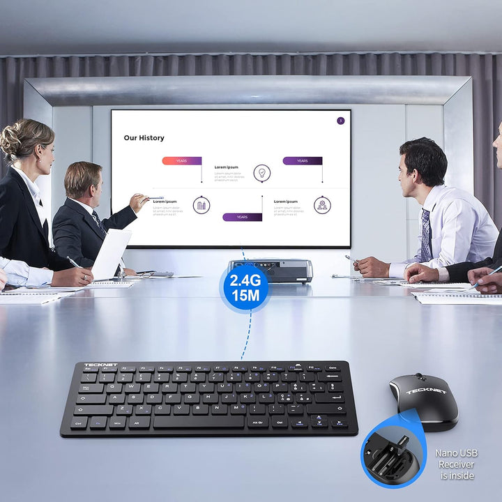 TECKNET Kabellose Tastatur und Maus-Set, 2,4 GHz, italienisches QWERTY-Layout, Slim Full-Size, Kombi