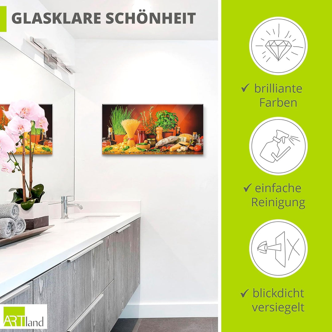 ARTland Glasbilder Wandbild Glas Bild einteilig 50x50 cm Quadratisch Italien Pasta Nudeln Lebensmitt
