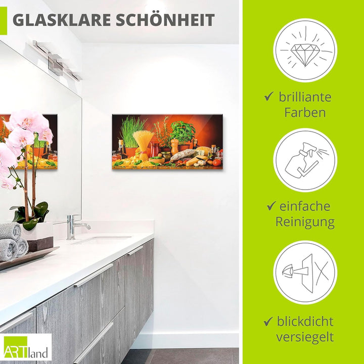 ARTland Glasbilder Wandbild Glas Bild einteilig 50x50 cm Quadratisch Italien Pasta Nudeln Lebensmitt
