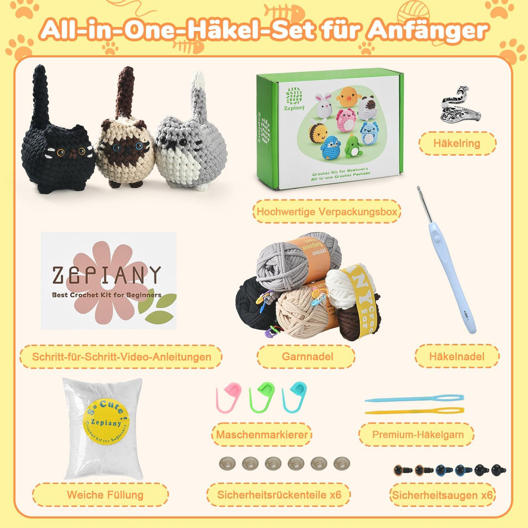 TranquilHome Heckel Set,Häkeln Für Anfänger Häkelset Tiere,Crochet Set,Häkelset Für Anfänger Tiere S