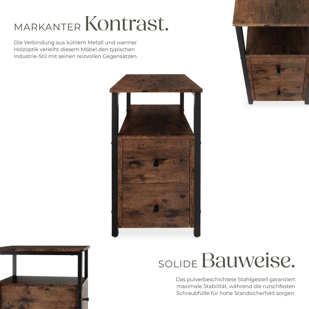 tectake Nachttisch mit 2 Schubladen und 2 Ablagen, schmaler Holz Beistelltisch, 30 x 49,5 x 61,5 cm,