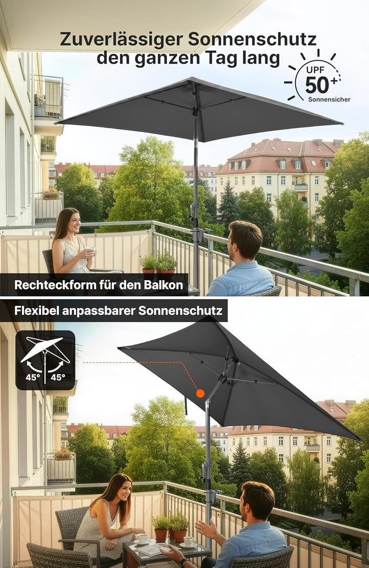 4smile Sonnenschirm Balkon mit Halterung im 3-er-Set, 200x125 cm, UV 50+, Sonnenschutz Balkon, Balko