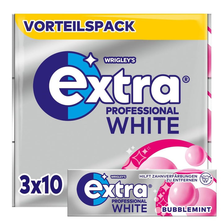 Extra Professional White Bubblemint, Zuckerfreier Kaugummi, Multipack mit 20x30 Dragees, Für frische