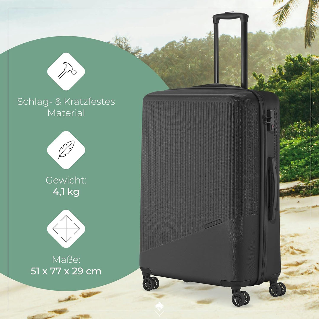 travelite 4-Rad Hartschalenkoffer gross 96 Liter, Gepäck Serie BALI: ABS Hartschalen Trolley mit TSA