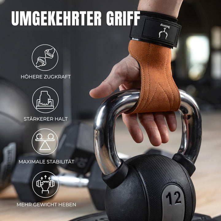 Bullstep - Zughilfen Krafttraining Frauen Herren | Gym Zughilfen Leder | Grips crossfit | Deadlift g