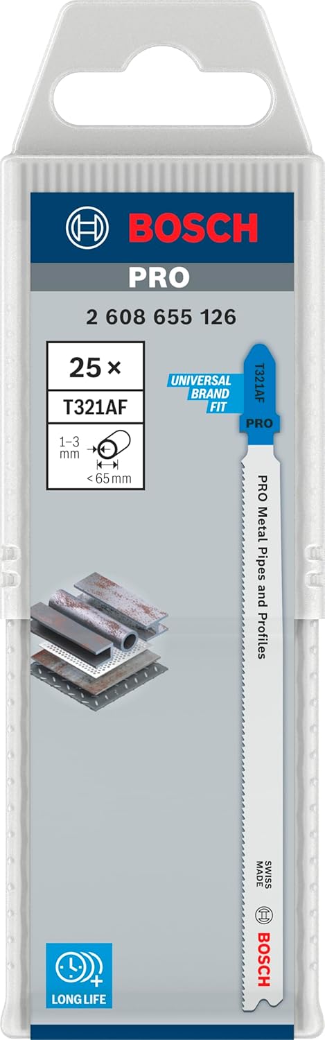 Bosch 25x PRO Metal Pipes and Profiles T321AF Stichsägeblatt (für Rohre und Profile aus Metall, Stah