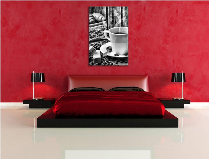 Pixxprint heiss aufgebrühter Kaffee / 100x70cm Leinwandbild bespannt auf Holzrahmen/Wandbild Kunstdr