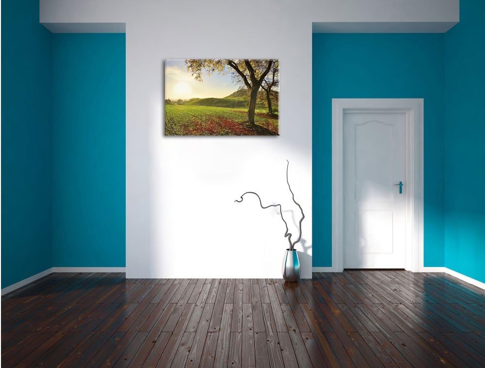 Pixxprint Landschaft im Herbst Kunst Buntstift Effekt, Format: 100x70 auf Leinwand, XXL riesige Bild