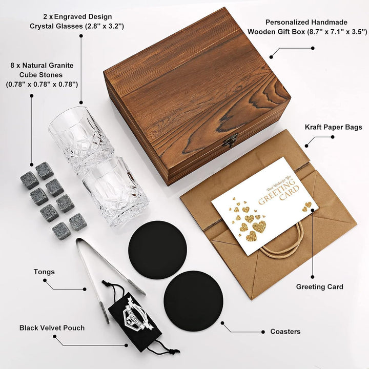 Whisiskey- Whiskey Set Geschenk -Whiskey Geschenke für männer-Whiskyglas-Set 2 Whisky -8 Whisky Stei