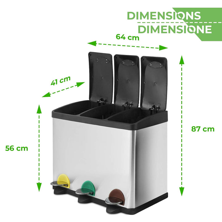 Jago® Mülleimer – 16/24/45/60 Liter - 2 oder 3 fächer, Edelstahl, mit Inneneimer, Handgriff, Deckel,