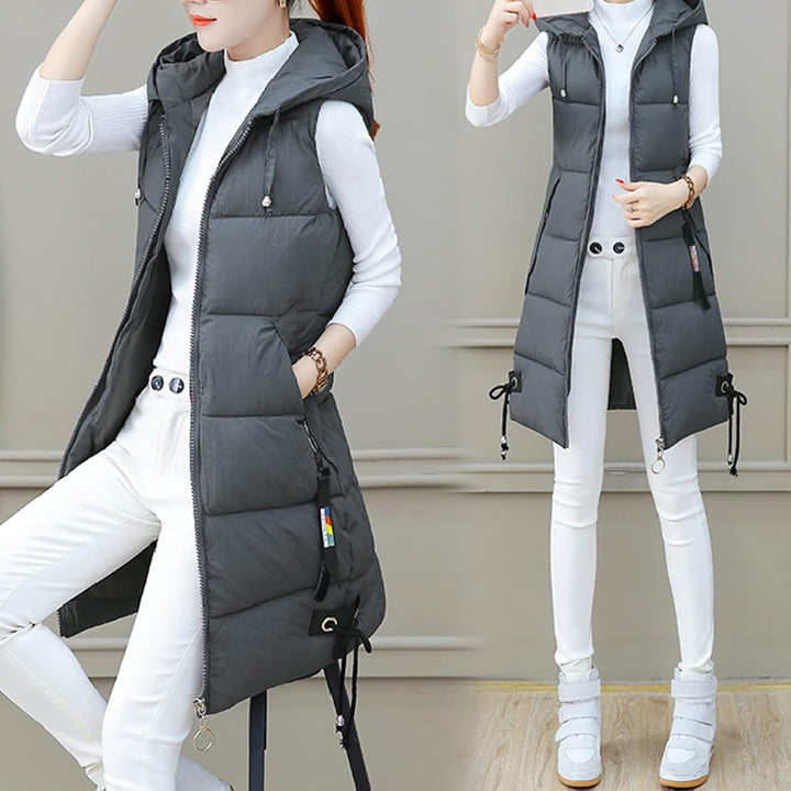Chanpning Weste Damen Lang Winter Plus Size Long-Steppweste Lässige Pufferjacke Oversize Steppweste